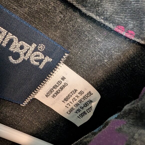 Vintage WRANGLER Brushpopper Button Down Shirt X-Long Tails Aztec Western 17-35 - Picture 4 of 5